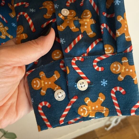 Simon  Banks Holiday Button down Mens Dress shirt Blue Christmas Size M - Picture 5 of 7
